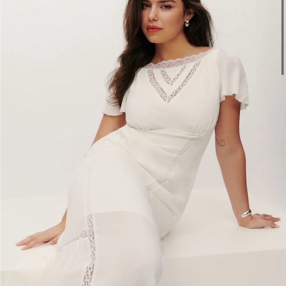 Reformation White Lace Trim Maxi Dress